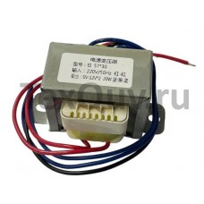 Трансформатор питания, сердечник El 57-30, 50Гц, понижение с 220В до 2х12В, 0.9А-20Вт