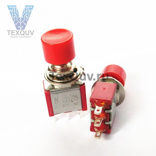Кнопочный переключатель PS-102 3A-250V 3PIN 6мм красный, красная голова без фиксации