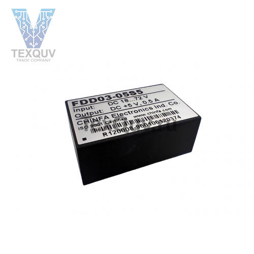 FDD03-05S5, DC-DC, 2.5Вт, вход 18…72В, выход 5В/500мА, изоляция 1500В DC, корпус DIP24, 31.8х20.3х12.7мм, -40°С…+71°С