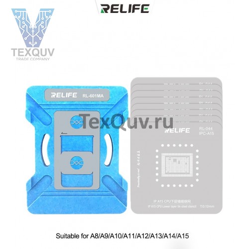 Монтажный стол для процессоров iPhone Relife RL-601MA + комплект трафаретов A8-A15