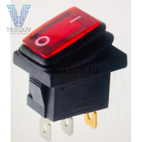 Переключатель клавишный красный с подсветкой KCD1 3PIN 6A-250V 13x19мм (ON-OFF) влагозащита