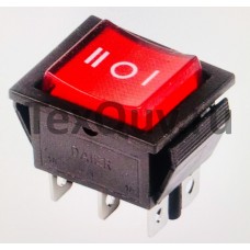 Переключатель клавишный красный с подсветкой KCD4 6PIN 16A-250V 21,5х27мм (ON-OFF-ON)