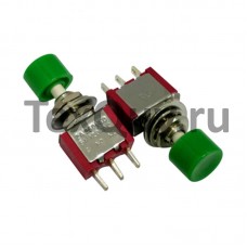 Кнопочный переключатель PS-102 3A-250V 3PIN 6мм красный, зеленая голова без фиксации