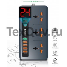 Зарядная станция Relife RL-316D 5 USB + 3 EURO/CHINA розетки (1 USB QC 4.0, тайминг контроль)
