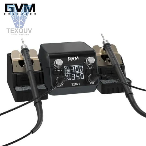 Паяльная станция SUNSHINE GVM T210D, 60Вт, двухканальная, в комплекте два паяльника и с двумя жалами C210-I/C210-K