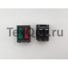 Переключатель клавишный с двойной подсветкой зеленый-красный KCD6 6PIN 20A-250V 21,5х27мм (ON-OFF)