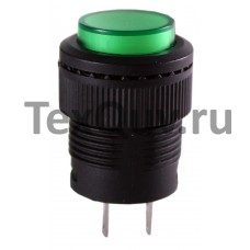 Кнопка R16-503BD-G 2PIN 3A-250V 16мм OFF-(ON) зеленая без фиксации