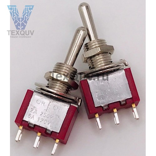 Мини тумблер с большой длинной ручкой 12мм 2A-250V 3PIN (ON-OFF-ON)