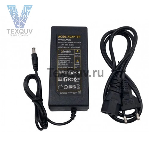 Блок питания на проводе LX-1203, 36Вт, 12В, 3А для светодиодной ленты, светильника