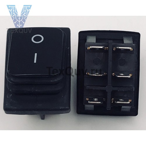 Переключатель клавишный черный KCD2 6PIN 20A-125V 21,5х27мм (ON-OFF) влагозащита