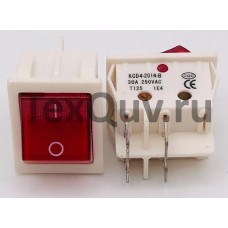 Переключатель клавишный красный с подсветкой KCD4-201N-B 4PIN 30A-250V 21,5х27мм (ON-OFF) (белый корпус)