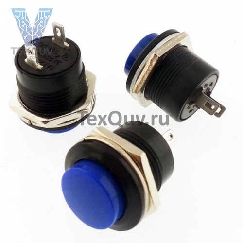 Кнопка R13-507 2PIN 3A-250V 16мм OFF-(ON) синяя без фиксации