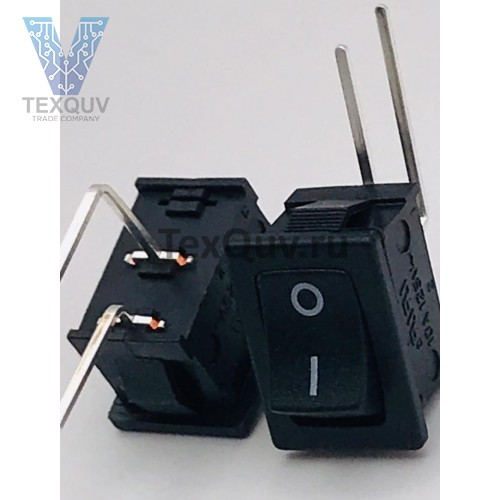 Переключатель клавишный черный с изогнутыми ножками 10А-250V 2PIN (ON-OFF) 13х19мм