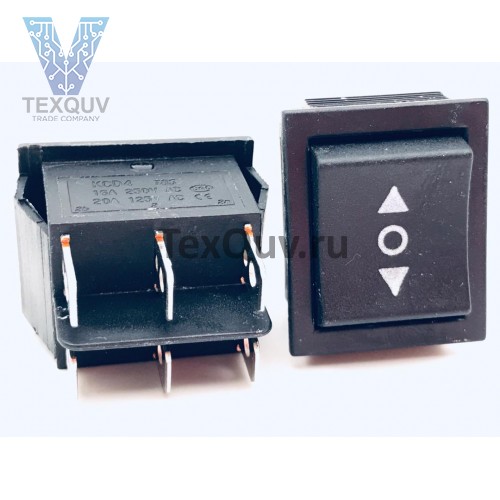 Переключатель клавишный черный KCD4 6PIN 16A-250V 21,5х27мм (ON-OFF-ON)