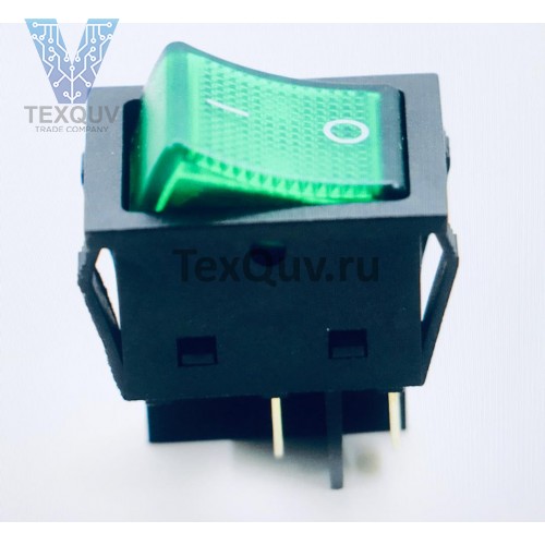 Переключатель клавишный зеленый с подсветкой KCD4-201N-B 4PIN 30A-250V 21,5х27мм (ON-OFF)