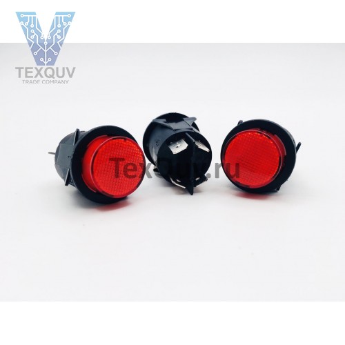 Переключатель кнопочный с фиксацией круглый 16А-250V 4PIN красный с подстветкой D23мм