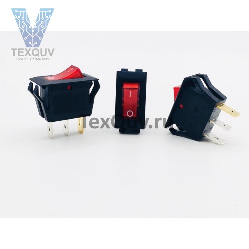 Переключатель клавишный красный с подсветкой 16А-250V 3PIN (ON-OFF) 12,5x23мм