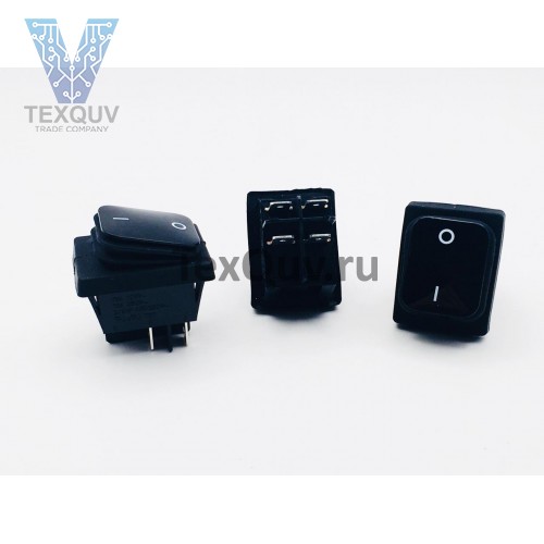 Переключатель клавишный черный влагозащита 16(8)А-250V 4PIN (ON-OFF) 21,5х27мм