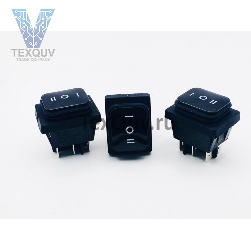 Переключатель клавишный черный влагозащита 16(8)A-250V 6PIN (ON-OFF-ON) 21,5х27мм