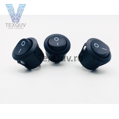 Переключатель клавишный круглый 6А-250V 2PIN черный (ON-OFF) 20мм