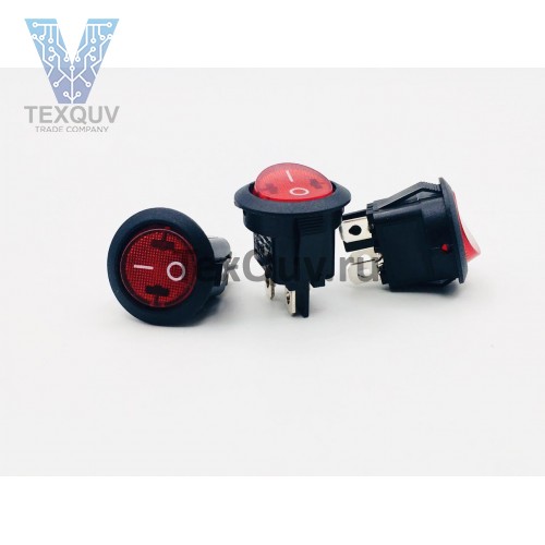 Переключатель клавишный круглый красный с подсветкой 10А-250V 4PIN (ON-OFF) 21мм