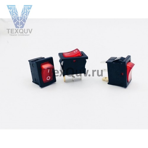 Переключатель клавишный красный с подсветкой 6А-250V 3PIN (ON-OFF) 12х18,5мм