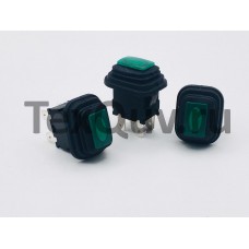 Переключатель кнопочный зеленый с подсветкой влагозащита 16А-250V 4PIN 13х20мм