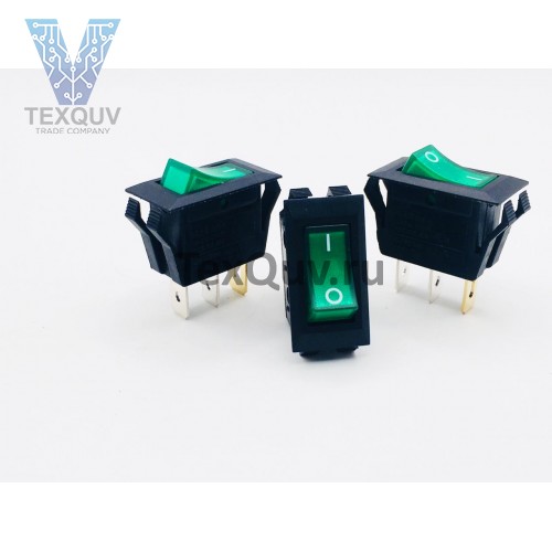 Переключатель клавишный зеленый с подсветкой 16А-250V 3PIN (ON-OFF) 12,5x23мм