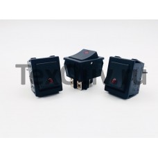 Переключатель клавишный черный с красным датчиком 16А-250V 4PIN (ON-OFF) 21,5x27мм
