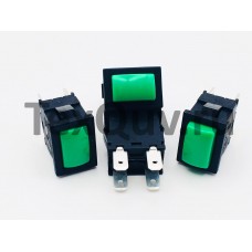 Переключатель кнопочный зеленый с фиксацией 16А-250V 4PIN 13x19мм