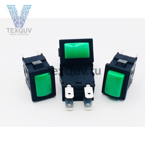 Переключатель кнопочный зеленый с фиксацией 16А-250V 4PIN 13x19мм