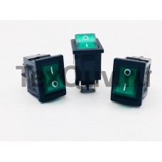 Переключатель клавишный зеленый с подсветкой 6А-250V 4PIN (ON-OFF) 13х18,5мм