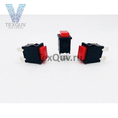 Переключатель кнопочный красный с подсветкой без фиксации 16А-250V 4PIN 13x19мм