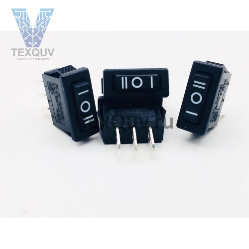 Переключатель клавишный черный 6А-250V 3PIN (ON-OFF-ON) 7х18мм