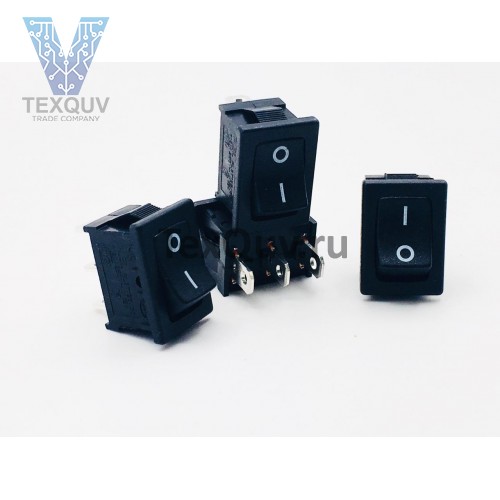 Переключатель клавишный черный 10А-250V 3PIN (ON-OFF) 13х19мм