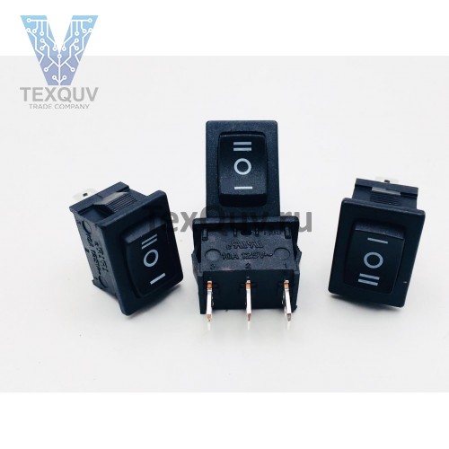 Переключатель клавишный черный 6А-250V 3PIN (ON-OFF-ON) 20x13мм