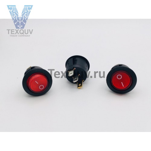 Переключатель клавишный круглый красный с подсветкой 6A-250V 3PIN (ON-OFF) 20мм