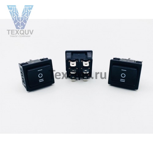 Переключатель клавишный черный 6А-250V 6PIN (ON-OFF-ON) 18,5х21,5мм