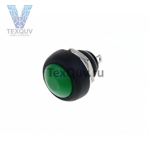 Кнопка PBS-33B 2PIN 1A-250V 12мм OFF-(ON) зеленая без фиксации