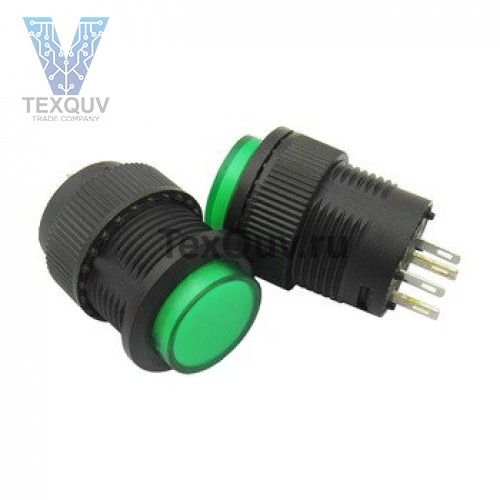 Кнопка R16-503AD-G 4PIN 3A-250V 16мм OFF-ON зеленая с фиксацией