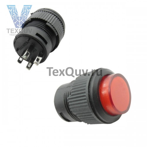 Кнопка R16-503AD-R 4PIN 3A-250V 16мм OFF-ON красная с фиксацией